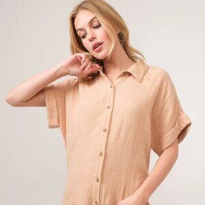 And The Why Washed Gauze Roll-up Sleeve Comfort Utility Romper